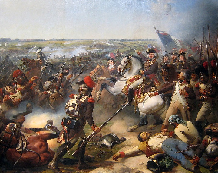 Battle of Fleurus, French army defeats the First Coalition, June 26th, 1794, painted by Jean Baptiste Mauzaisse (1784–1844), Versailles.